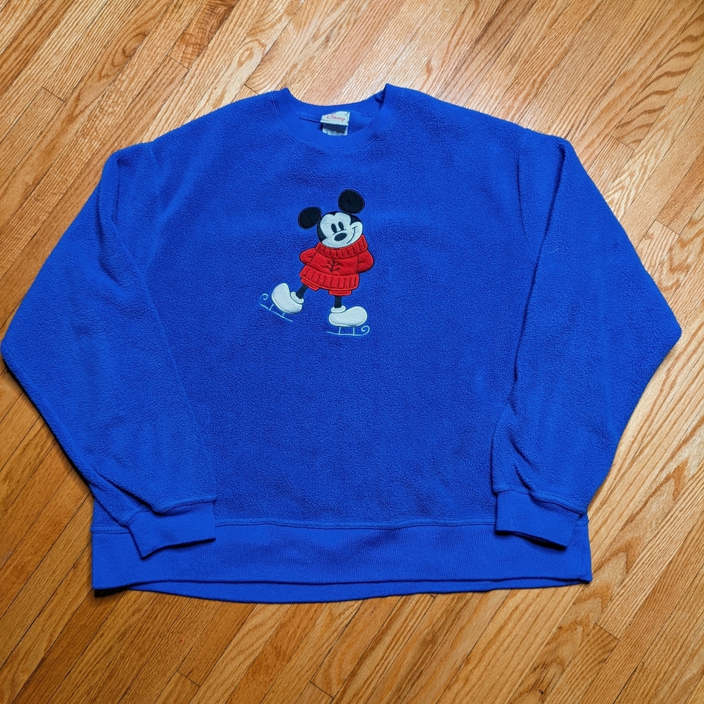 Vintage Mickey Mouse Disney Fleece Sweater Winter Skating XL Adult Woman's Men's